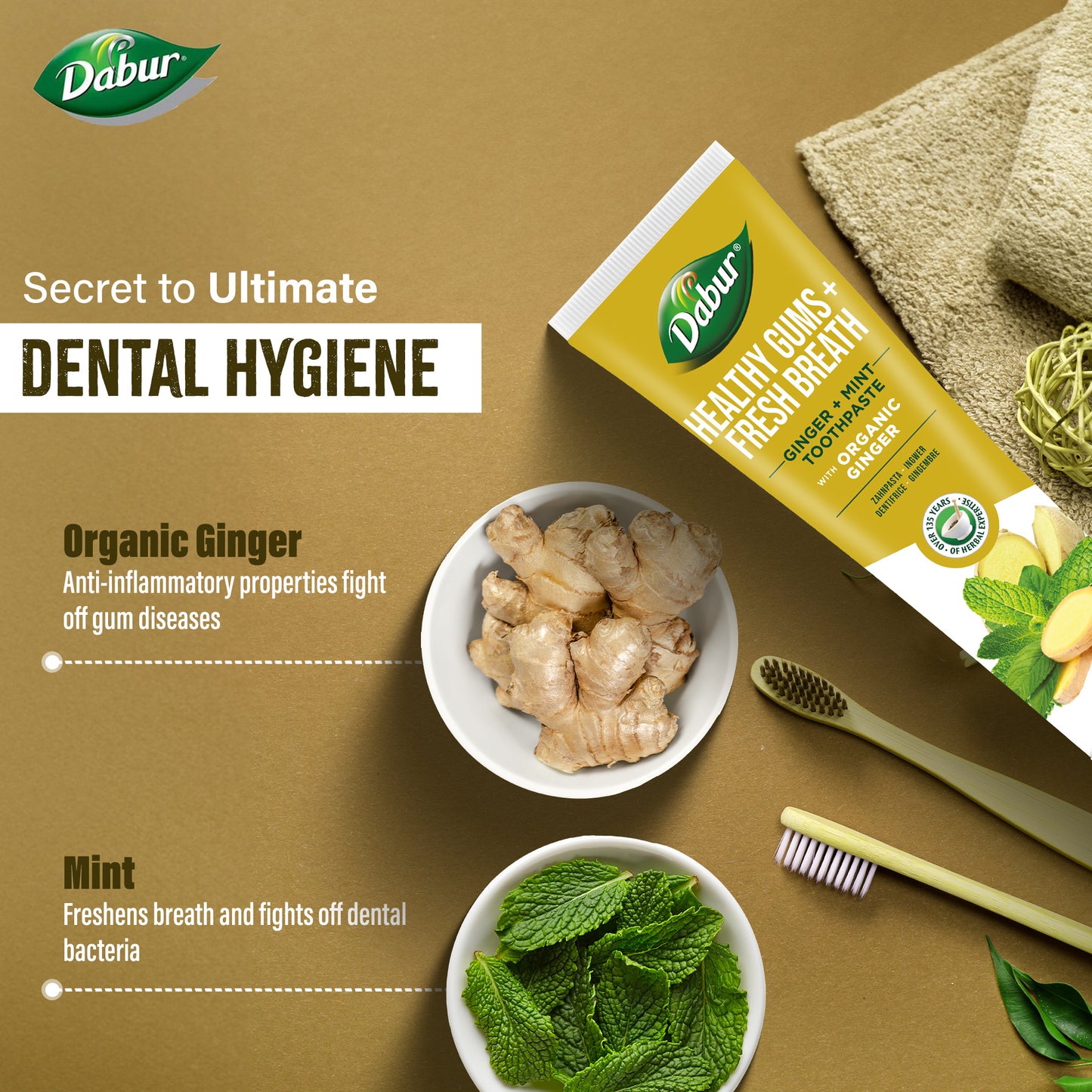 Dabur Organic Ginger & Mint Toothpaste - 100 ml