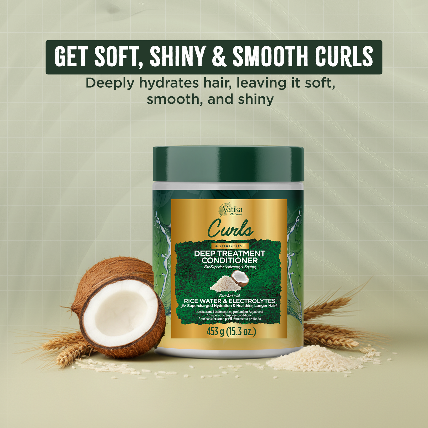 Vatika Naturals Curls AQUABOOST Deep Treatment Conditioner with Rice Water & Electrolytes 453 gm