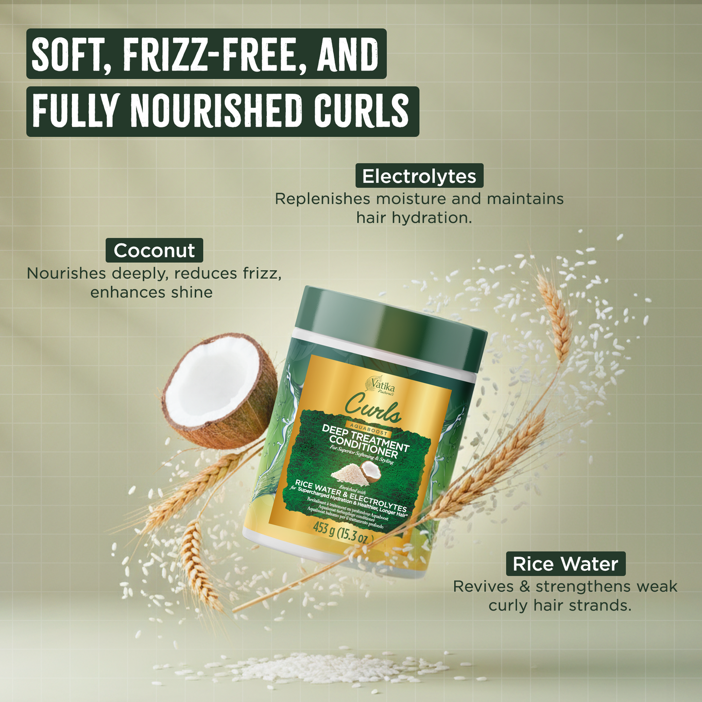 Vatika Naturals Curls AQUABOOST Deep Treatment Conditioner with Rice Water & Electrolytes 453 gm