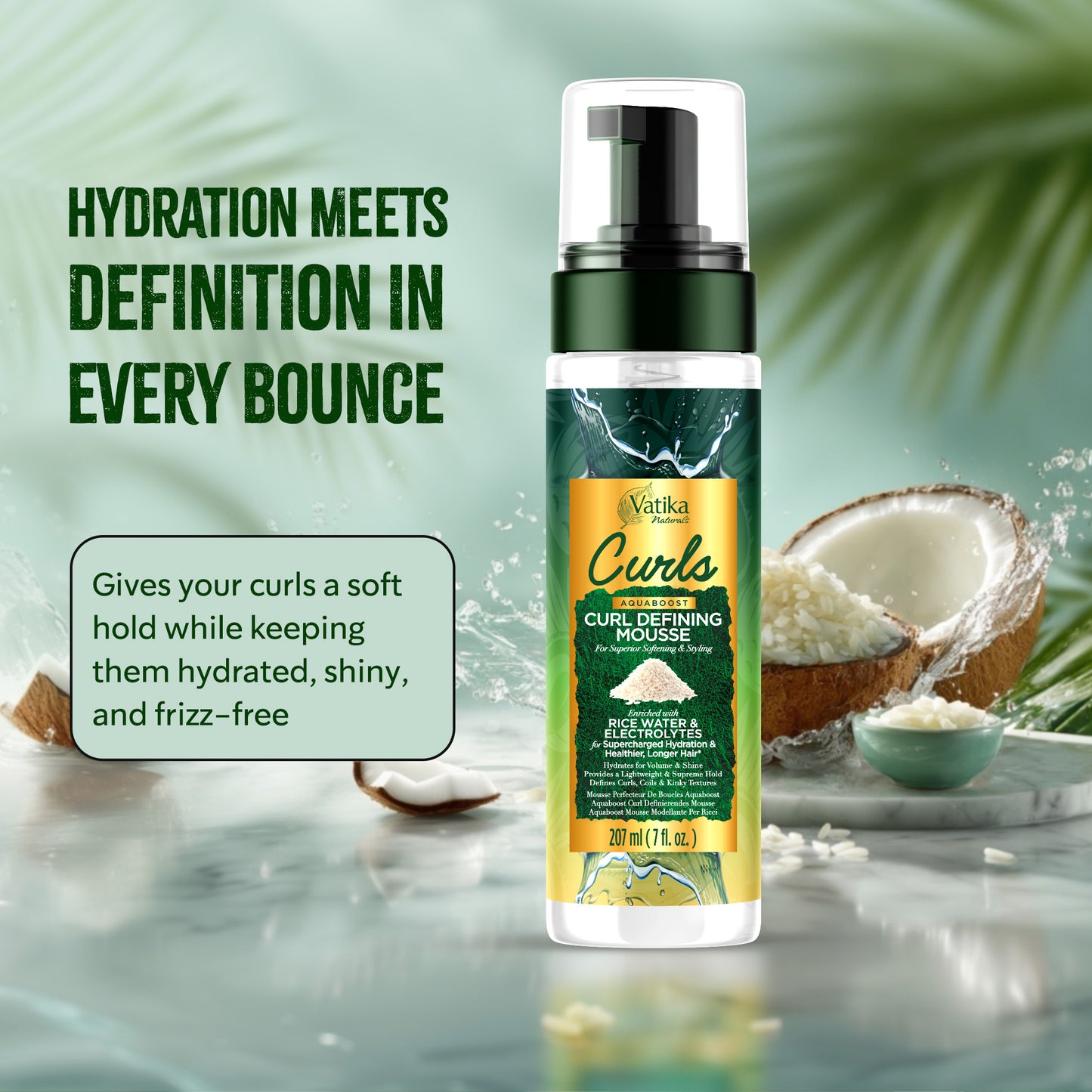 Vatika Naturals Curls AQUABOOST Curl Defining Mousse with Rice Water & Electrolytes 207 ml