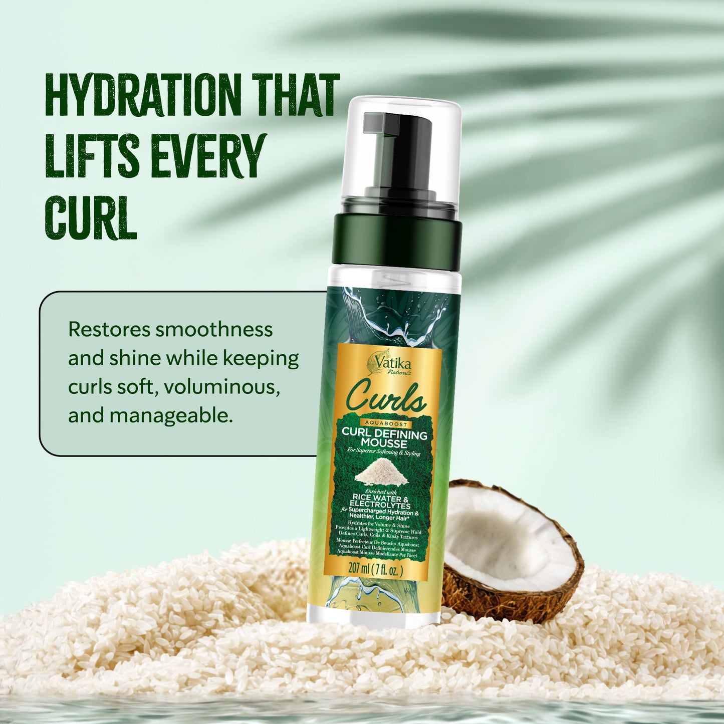 Vatika Naturals Curls AQUABOOST Curl Defining Mousse with Rice Water & Electrolytes 207 ml